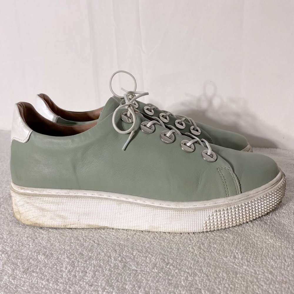 MJUS Sage Green Leather Lace Up Sneakers 41